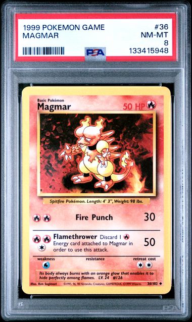 Pokémon Base Set 1999 #36 Magmar PSA 8 NM‑MT