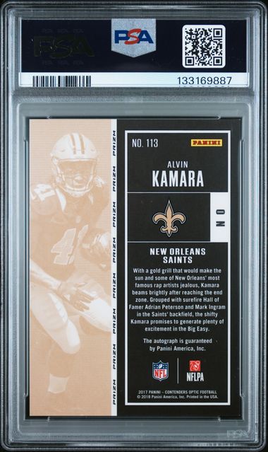 2017 Panini Contenders Optic Alvin Kamara #113 Autograph PSA 9 Auto 7