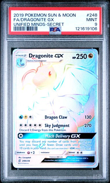 Pokémon Sun & Moon Unified Minds 2019 #248 Dragonite GX Secret Rare PSA 9 Mint