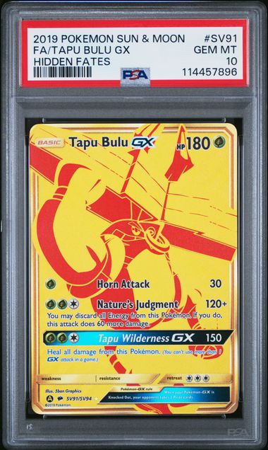 Pokémon Hidden Fates 2019 SV91 Tapu Bulu GX Full Art PSA 10 Gem Mint