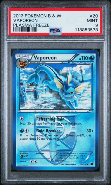 Pokémon Black & White Plasma Freeze 2013 #20 Vaporeon PSA 9 MINT