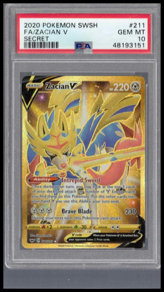 Pokémon Sword & Shield 2020 #211 Zacian V Secret Rare PSA 10 Gem Mint