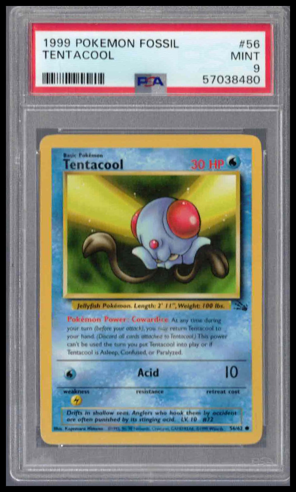 Pokémon Fossil 1999 #56 Tentacool PSA 9 Mint