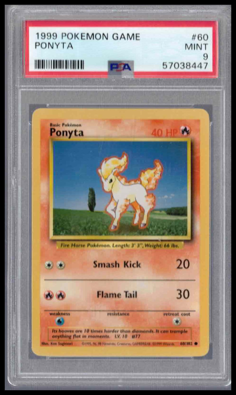 Pokémon Base Set 1999 #60 Ponyta PSA 9 Mint