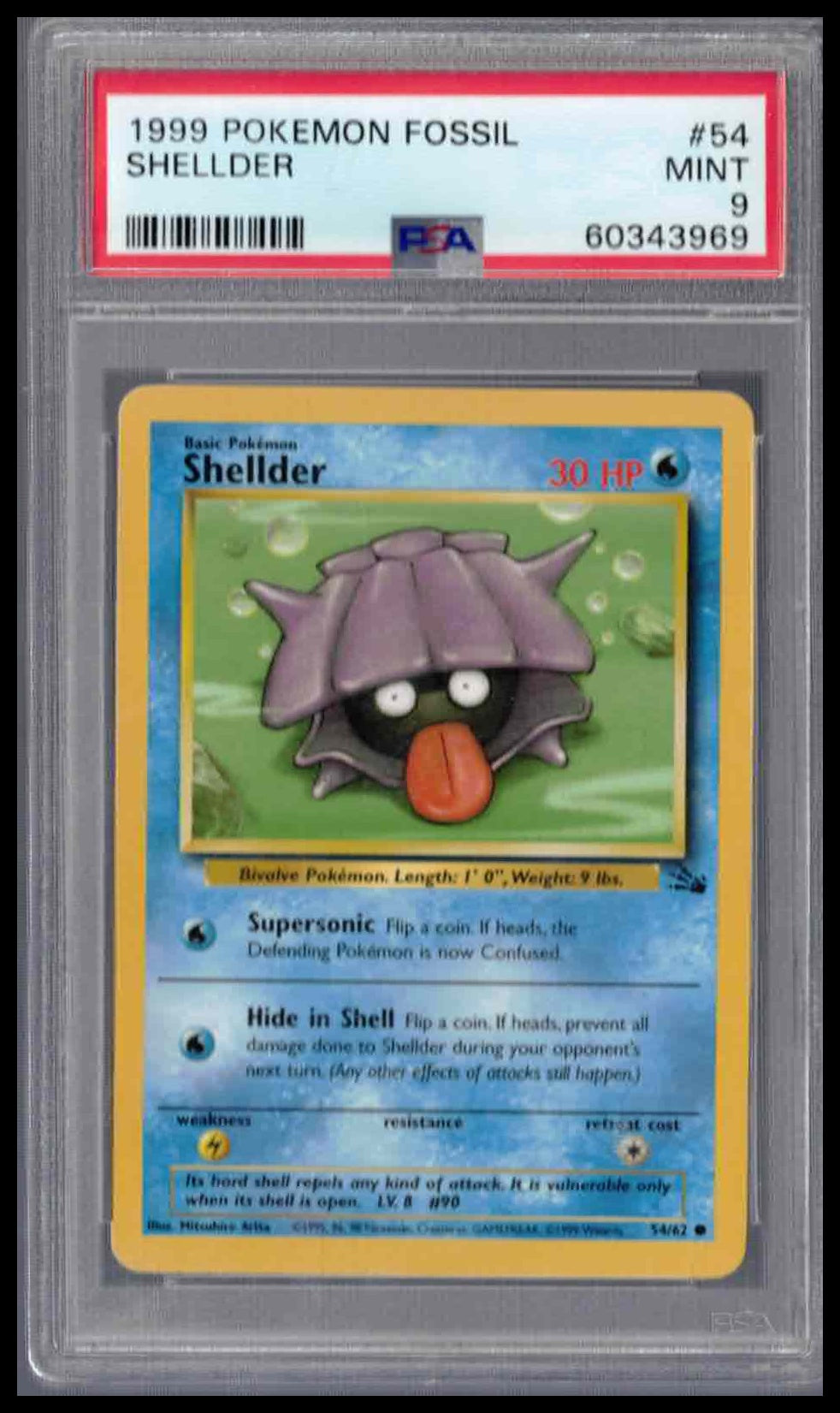 Pokémon Fossil 1999 #54 Shellder PSA 9 Mint