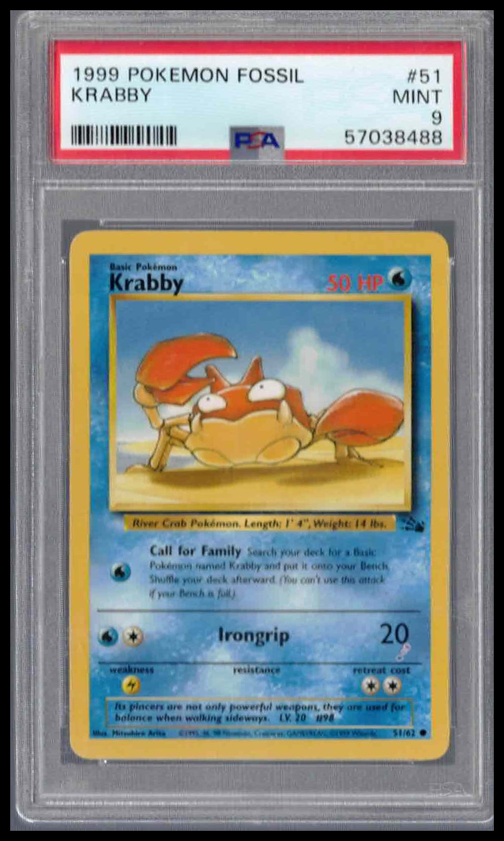 Pokémon Fossil 1999 #51 Krabby PSA 9 Mint