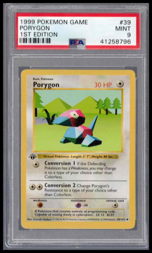 Pokémon Base Set 1999 #39 Porygon 1st Edition PSA 9 Mint