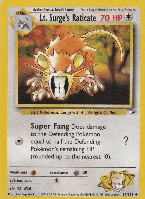 Lt. Surge's Raticate Gym Heroes 051/132 Uncommon Pokemon