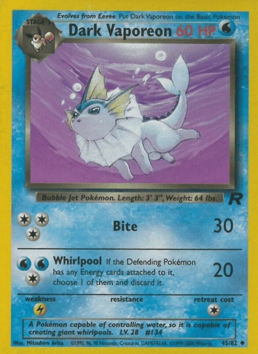Dark Vaporeon Team Rocket 45/82 Uncommon Pokemon